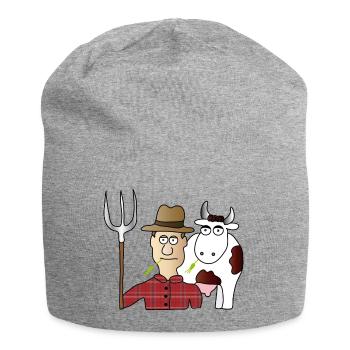 Bauer & Cow | agriculteur | vaches | traite | fourche à foin - Bonnet en jersey - gris chiné - Devant