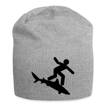 Hai - Surfer auf Hai - Jersey-Beanie - Grau meliert - Vorne