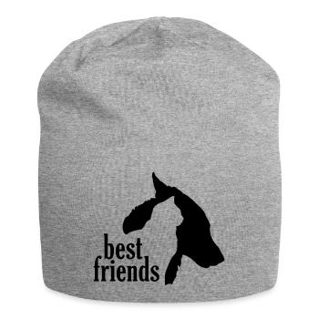 Hund Katze beste Freunde Freundschaft Silhouette - Jersey-Beanie - Grau meliert - Vorne