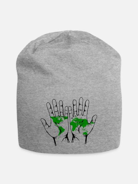 Hände mit Weltkarte - Jersey-Beanie - Grau meliert
