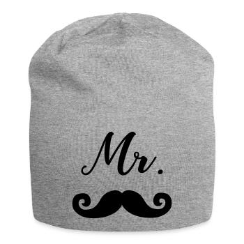 Mr Moustache - Jersey Beanie - heather grey - Front