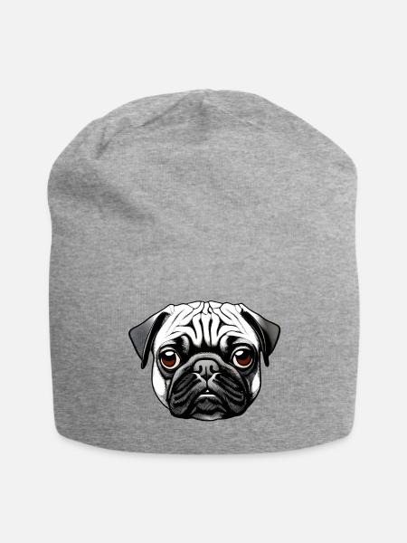 Mops Design Grafik Druck Motiv - Jersey-Beanie - Grau meliert