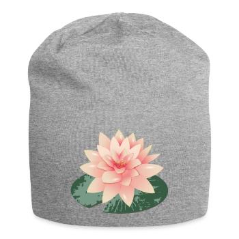 Beau nénuphar avec pétale de nénuphar vert - Bonnet en jersey - gris chiné - Devant