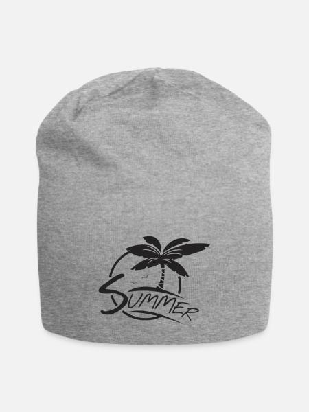 Palms Design mit "Summer"-Text für das ultimative - Jersey-Beanie - Grau meliert