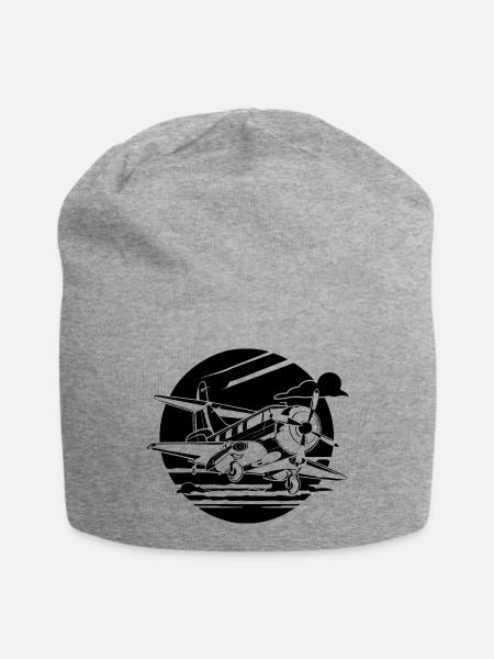 Propellerflugzeug Zeichnung - Jersey-Beanie - Grau meliert