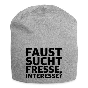 Faust sucht Fresse, Interessiert | lustige Sprüche - Jersey-Beanie - Grau meliert - Vorne
