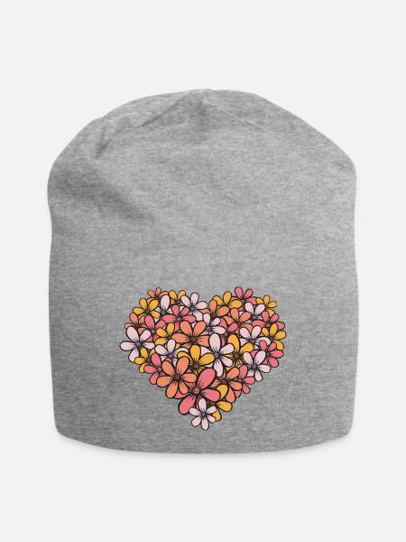 Blütenherz Blumenmuster - Jersey-Beanie - Grau meliert