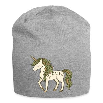 Natureinhorn mit Blattzöpfen und Ranken - Jersey-Beanie - Grau meliert - Vorne