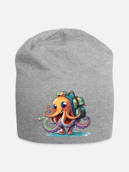 Oktopus Entdecker mit Rucksack - Jersey-Beanie - Grau meliert