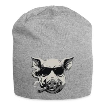 Rauchendes Schwein mit Sonnenbrille - Jersey-Beanie - Grau meliert - Vorne