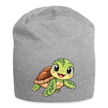 Schildkröte Kawaii Style – Süßes Tiermotiv - Jersey-Beanie - Grau meliert - Vorne