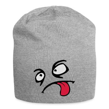 Komisches Comic Gesicht Cool Zunge Rausstrecken - Jersey-Beanie - Grau meliert - Vorne