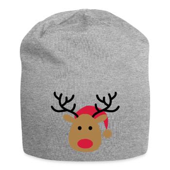 Lustiges Design von einem Elch zu Weihnachten - Jersey-Beanie - Grau meliert - Vorne