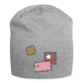 Flicken Reparatur Patchwork Stern Nähen Naht Nadel - Jersey-Beanie - Grau meliert - Vorne