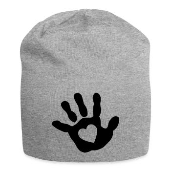 Bébé main - cœur - Bonnet en jersey - gris chiné - Devant