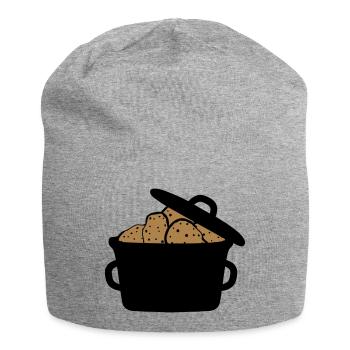 saucepan pot many heap design potato food - Jersey Beanie - heather grey - Front