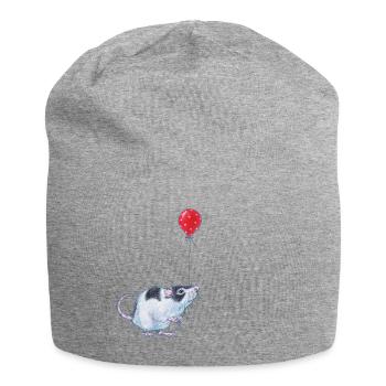 Ratte mit Ballon - Party - Geburtstag - Geschenk - Jersey-Beanie - Grau meliert - Vorne