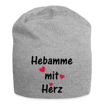 Hebamme mit Herz - Jersey-Beanie - Grau meliert - Vorne