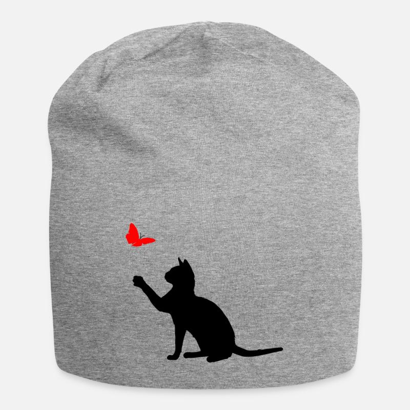 Chat Papillon Noir - Bonnet en jersey - gris chiné
