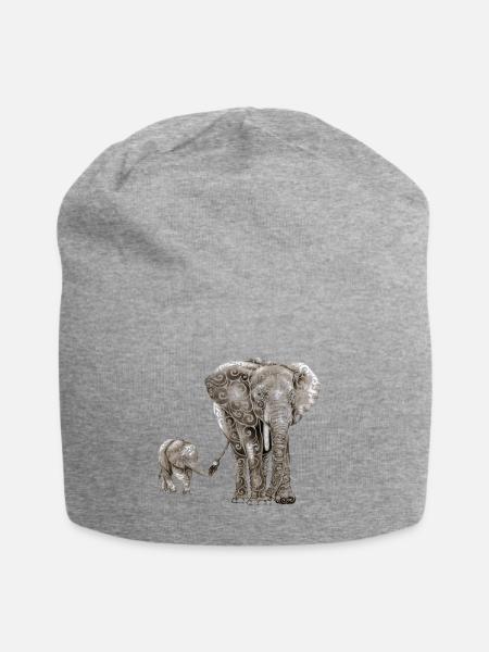 Wirbelnde Elefantenfamilie - Jersey-Beanie - Grau meliert