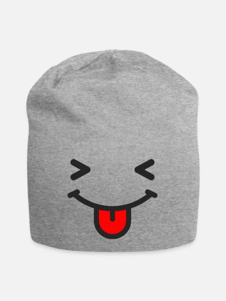 Lach Emoji mit heraus gestreckter Zunge - Jersey-Beanie - Grau meliert