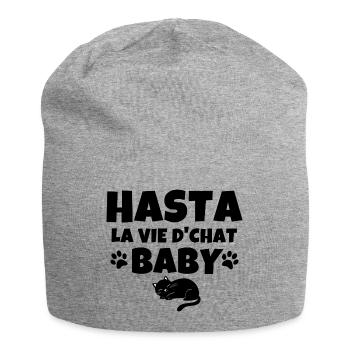 chat, chat mignon, chat doux - Bonnet en jersey - gris chiné - Devant