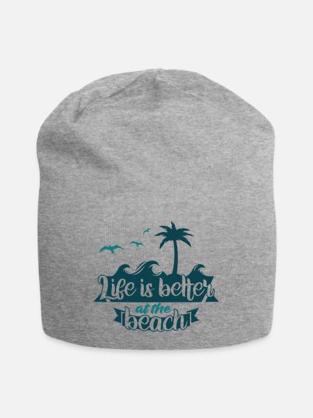 Das Leben ist am Strand schöner - Jersey-Beanie - Grau meliert