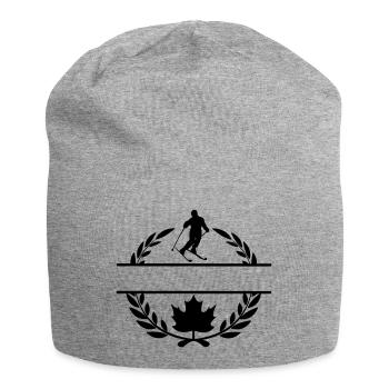 Kanada Ahornblatt mit Skifahrer, Skilorbeerkranz - Jersey-Beanie - Grau meliert - Vorne