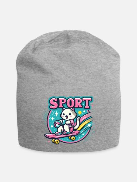 Katzensport: Skateboard-Petdesign Sport Cat - Jersey-Beanie - Grau meliert