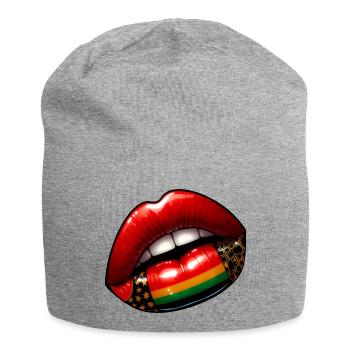 Kuss der Eleganz, rote Lippen - Jersey-Beanie - Grau meliert - Vorne