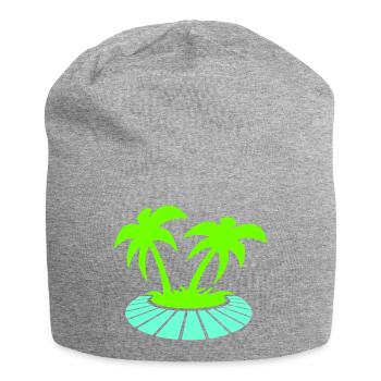 2 Palmen Insel Baum Strand Urlaub Kokosnuss Meer - Jersey-Beanie - Grau meliert - Vorne
