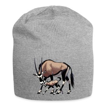Antilope oryx avec jeune - Bonnet en jersey - gris chiné - Devant