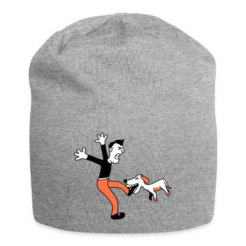 Dog Bites Man Foot Pain Attack - Jersey Beanie - heather grey - Front