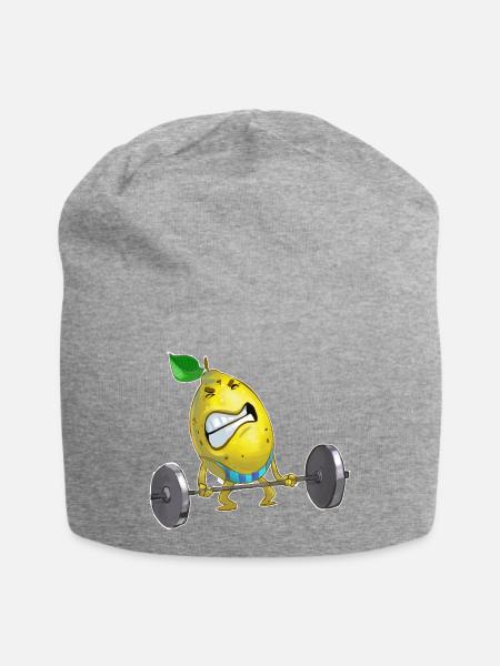 Lustiges Gym Shirt mit Fitness Zitrone - Jersey-Beanie - Grau meliert