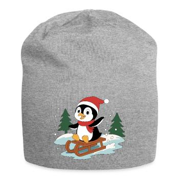 Pinguin Pino auf Schlitten - Jersey-Beanie - Grau meliert - Vorne