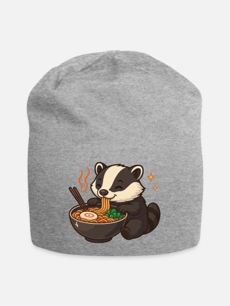 Dachs mit Nudeln Ramen kawaii Dachs - Jersey-Beanie - Grau meliert