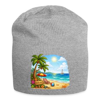 Willkommen am Tropenstrand - Jersey-Beanie - Grau meliert - Vorne