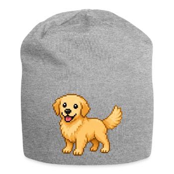 Cute Golden Retriever – Retro Pixel Art Dog - Jersey Beanie - heather grey - Front