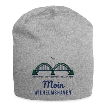 Moin Wilhelmshaven – Brücke Hafen Nordsee Motiv - Jersey-Beanie - Grau meliert - Vorne