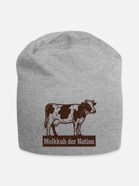Melkkuh der Nation Steuerzahler Spruch Holzschnitt - Jersey-Beanie - Grau meliert