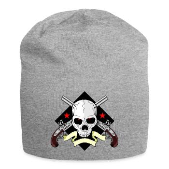 Skull mit Waffen - Jersey-Beanie - Grau meliert - Vorne
