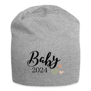Baby 2024 Aufdruck olivgrün Herz - Jersey-Beanie - Grau meliert - Vorne
