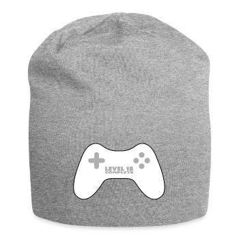 Level 18 abgeschlossen - weißes Gamepad, Gamepad - Jersey-Beanie - Grau meliert - Vorne