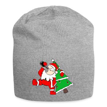 Betrunkener Weihnachtsmann mit Baum - Jersey-Beanie - Grau meliert - Vorne