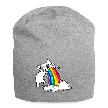 Regenbogenkotze Katze - Jersey-Beanie - Grau meliert - Vorne