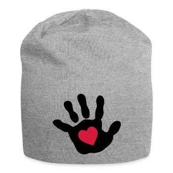 Bébé main - cœur - Bonnet en jersey - gris chiné - Devant