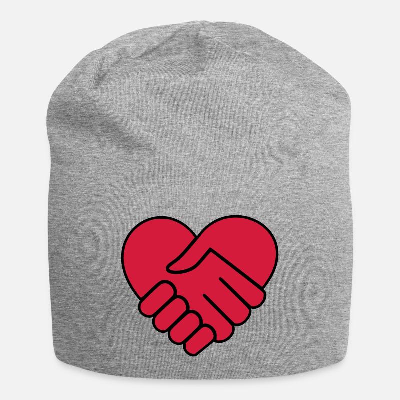 Hand in Hand Herz rot - Jersey-Beanie - Grau meliert