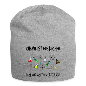 "Chemie ist wie kochen" Labor Print mit Schriftzug - Jersey-Beanie - Grau meliert - Vorne