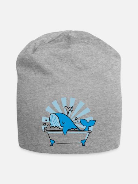 Wal in der Badewanne – Lustiges Ozean Design - Jersey-Beanie - Grau meliert