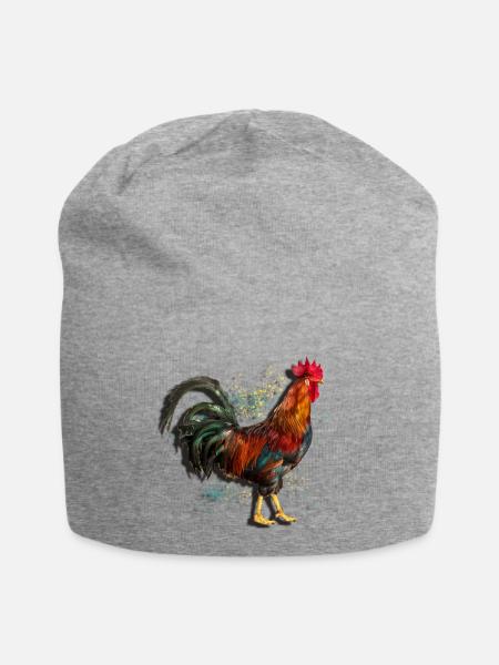 wunderschöner farbenprächtiger stolzer Hahn - Jersey-Beanie - Grau meliert